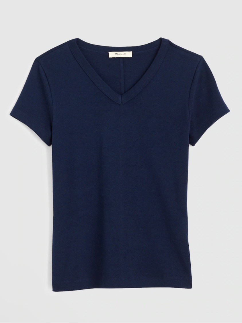 Madewell Navy Blue 90s V Neck Short Sleeve Baby Tee Top Ny931 Medium
